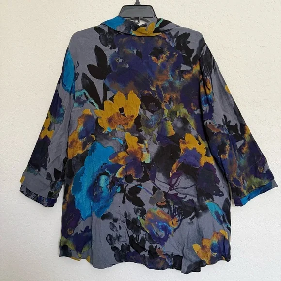 Habitat Floral Watercolor Button Front Blouse Size XL Boho Lagenlook Art Teacher - Picture 2 of 6